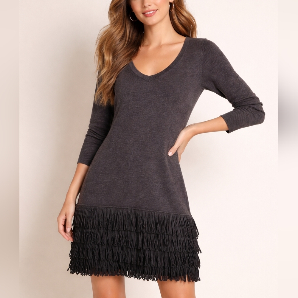 Calvin Klein dark grey fringe dress
